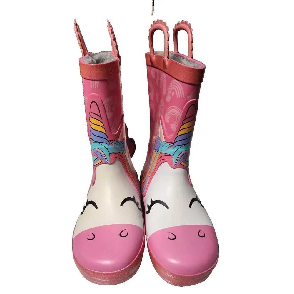 My Little Pony Unicorn Girls Rain Boots Size 13/1 Faux Fur Lining